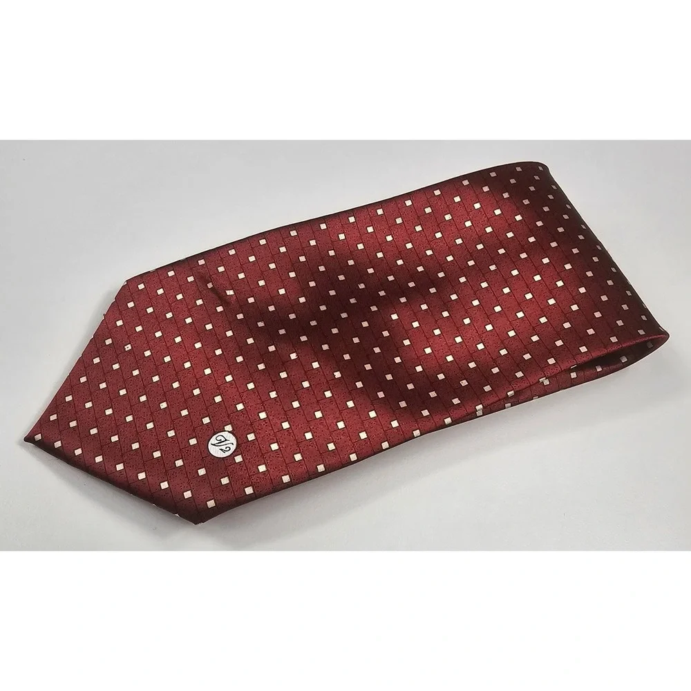 Versace Burgundy Red Geometric Silk Tie with White Dots
